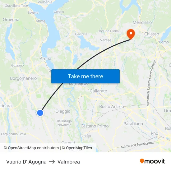 Vaprio D' Agogna to Valmorea map