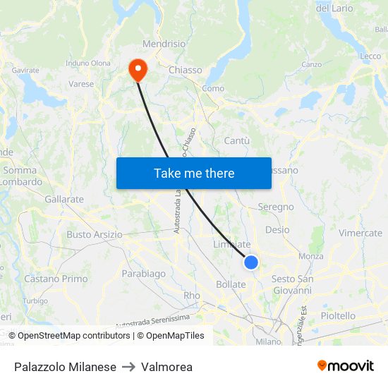Palazzolo Milanese to Valmorea map