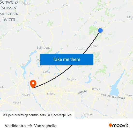 Valdidentro to Vanzaghello map