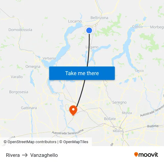 Rivera to Vanzaghello map