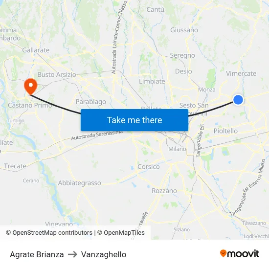 Agrate Brianza to Vanzaghello map