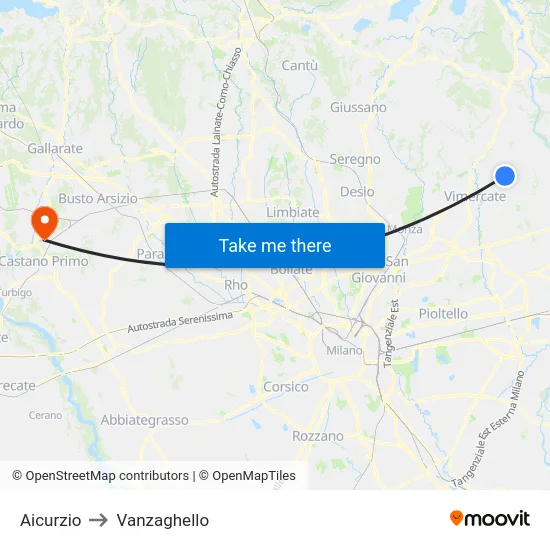 Aicurzio to Vanzaghello map