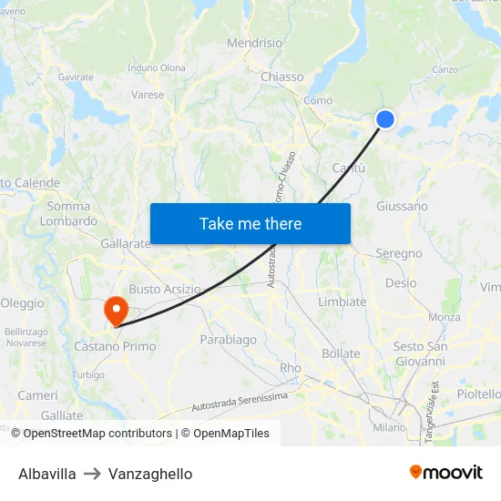 Albavilla to Vanzaghello map