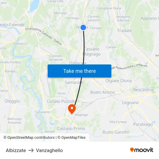 Albizzate to Vanzaghello map