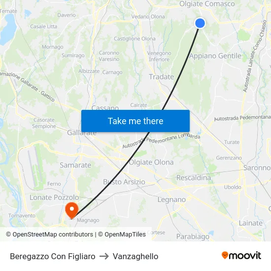 Beregazzo Con Figliaro to Vanzaghello map