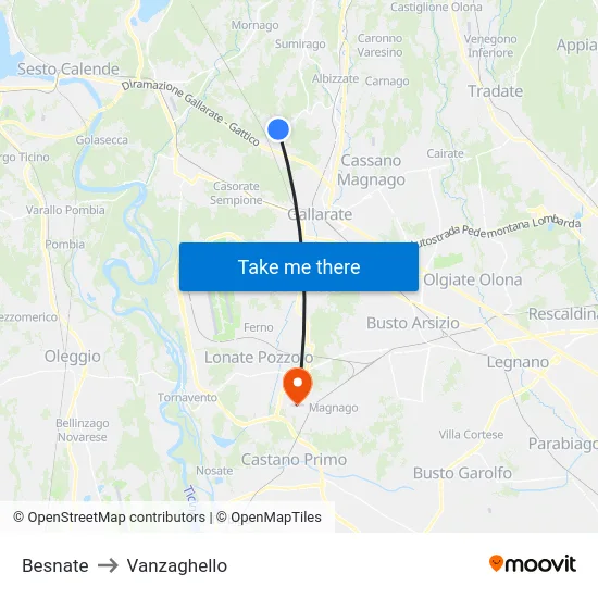 Besnate to Vanzaghello map