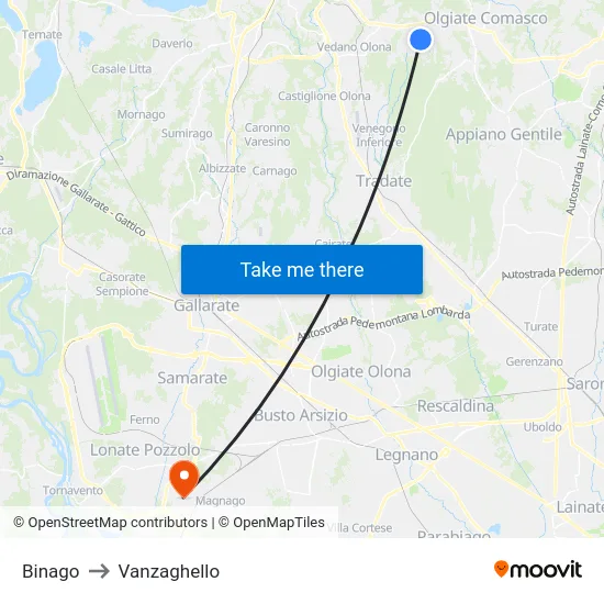 Binago to Vanzaghello map