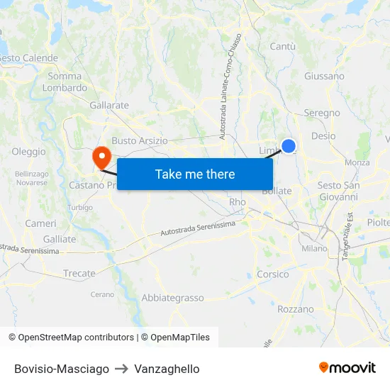 Bovisio-Masciago to Vanzaghello map