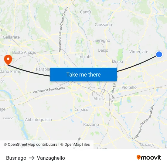 Busnago to Vanzaghello map