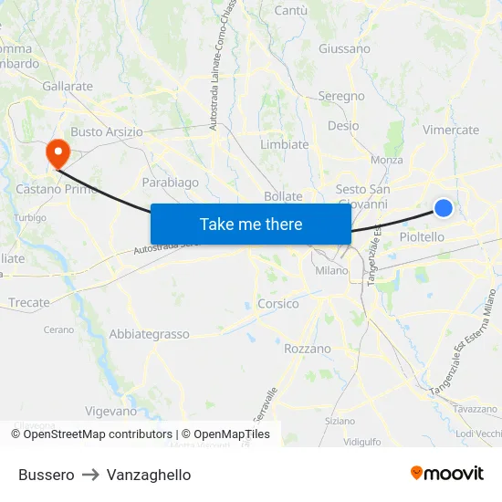 Bussero to Vanzaghello map