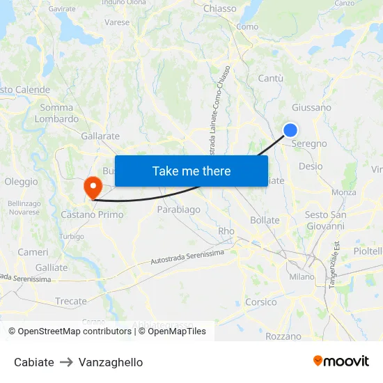 Cabiate to Vanzaghello map