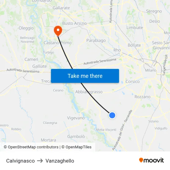Calvignasco to Vanzaghello map