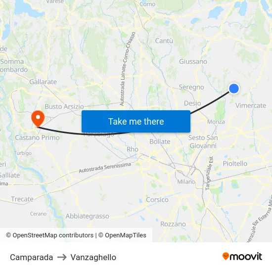 Camparada to Vanzaghello map