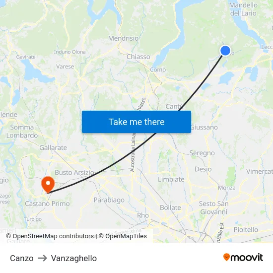 Canzo to Vanzaghello map