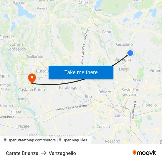 Carate Brianza to Vanzaghello map