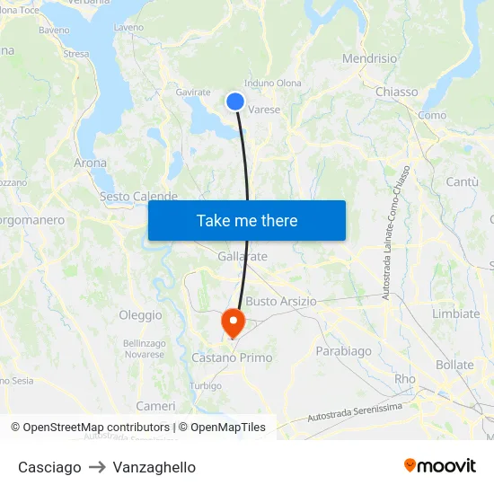 Casciago to Vanzaghello map