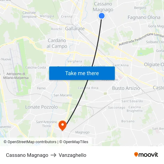 Cassano Magnago to Vanzaghello map