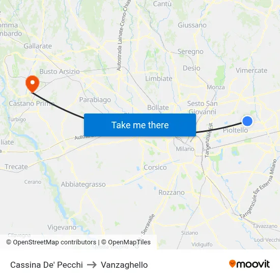 Cassina De' Pecchi to Vanzaghello map