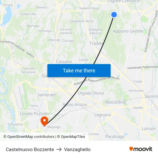 Castelnuovo Bozzente to Vanzaghello map