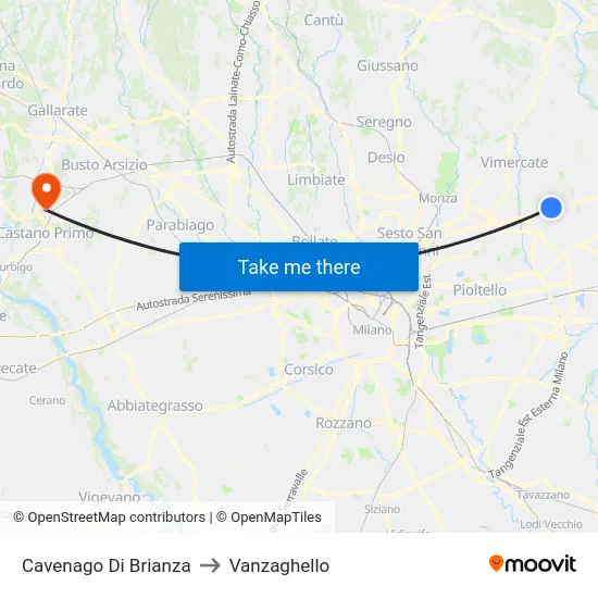 Cavenago di Brianza to Vanzaghello map