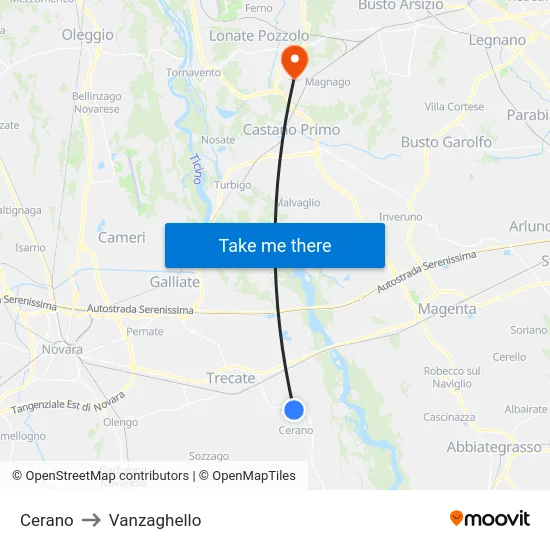 Cerano to Vanzaghello map