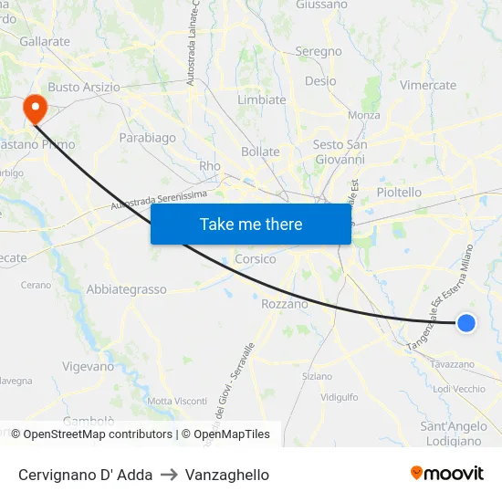 Cervignano d'Adda to Vanzaghello map