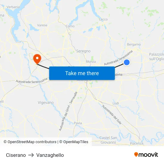 Ciserano to Vanzaghello map