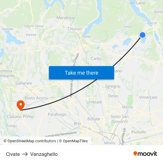 Civate to Vanzaghello map