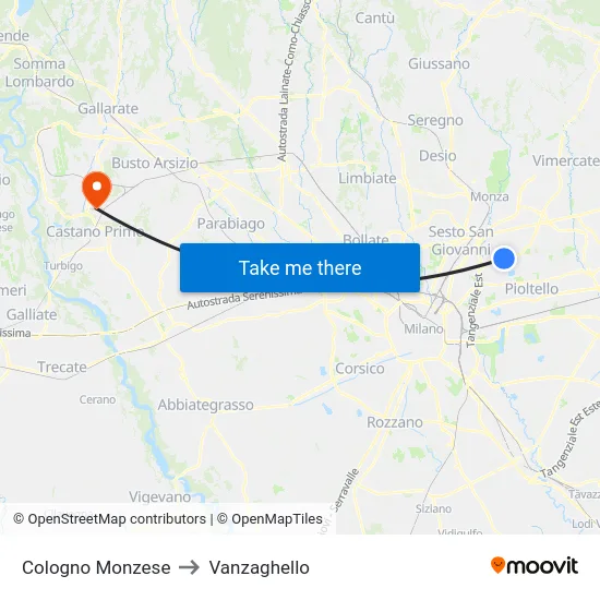 Cologno Monzese to Vanzaghello map