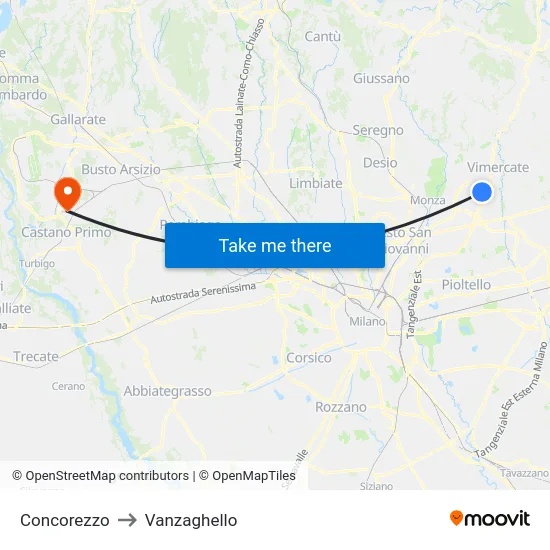 Concorezzo to Vanzaghello map
