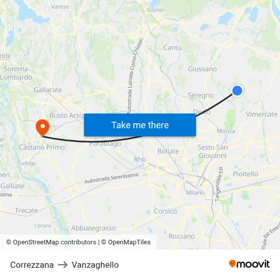 Correzzana to Vanzaghello map