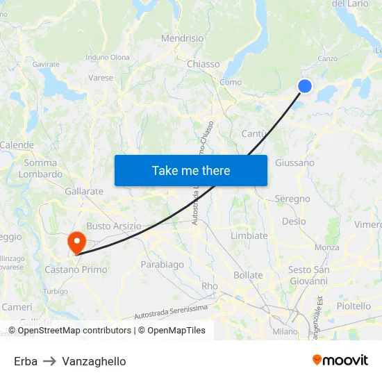 Erba to Vanzaghello map