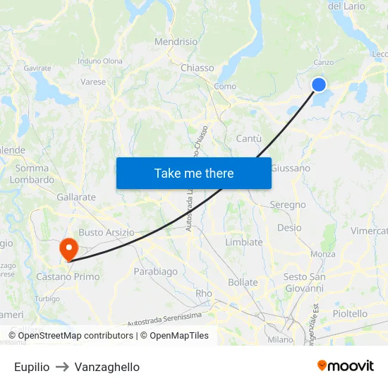 Eupilio to Vanzaghello map