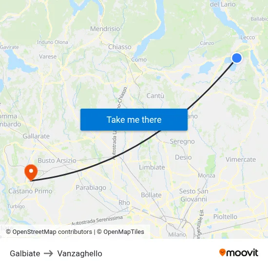 Galbiate to Vanzaghello map