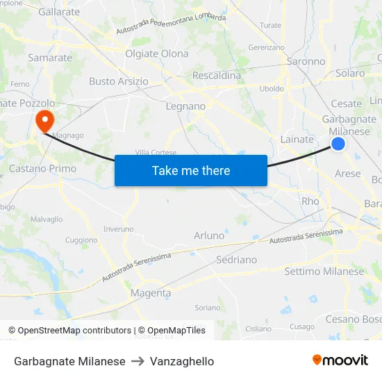 Garbagnate Milanese to Vanzaghello map