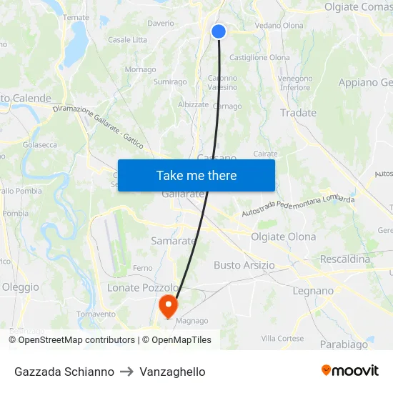 Gazzada Schianno to Vanzaghello map