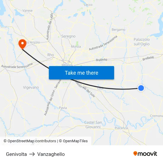 Genivolta to Vanzaghello map