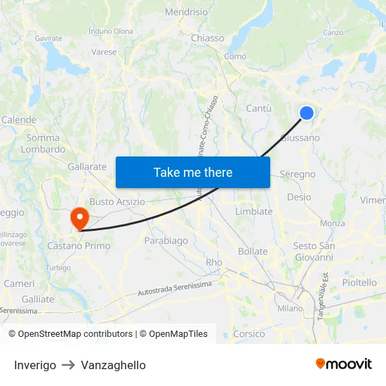 Inverigo to Vanzaghello map