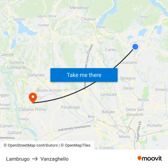 Lambrugo to Vanzaghello map