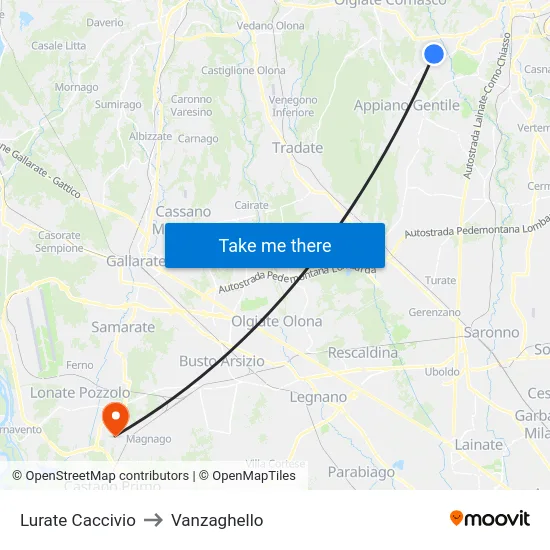Lurate Caccivio to Vanzaghello map