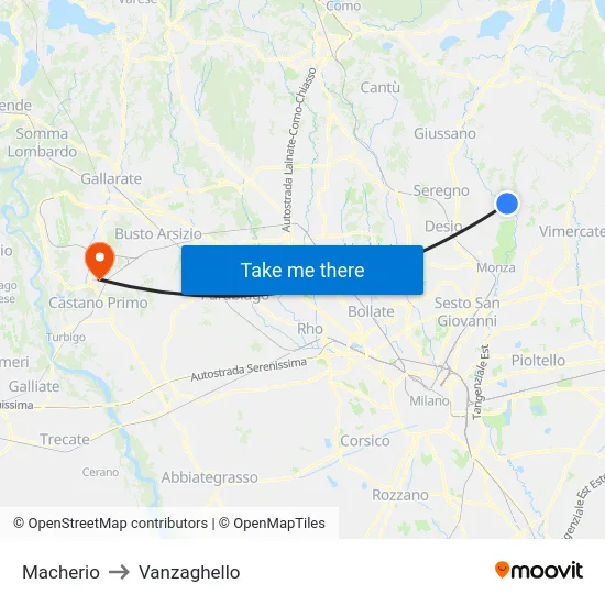Macherio to Vanzaghello map