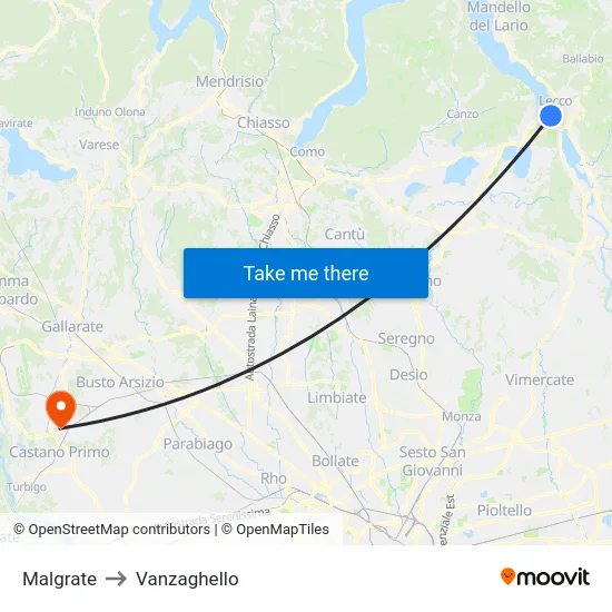 Malgrate to Vanzaghello map
