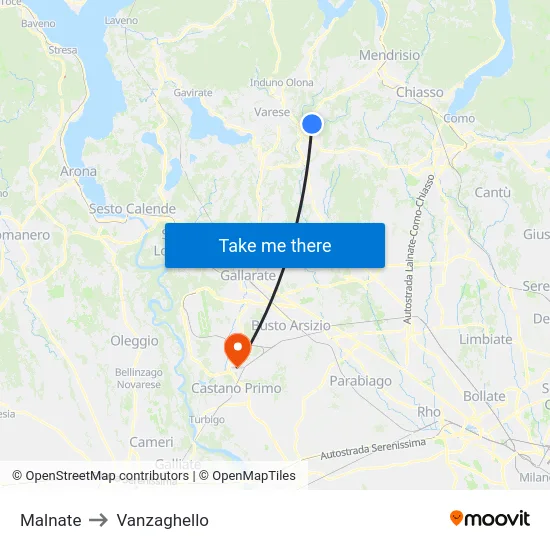 Malnate to Vanzaghello map