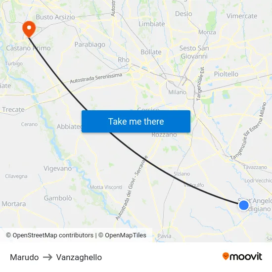 Marudo to Vanzaghello map