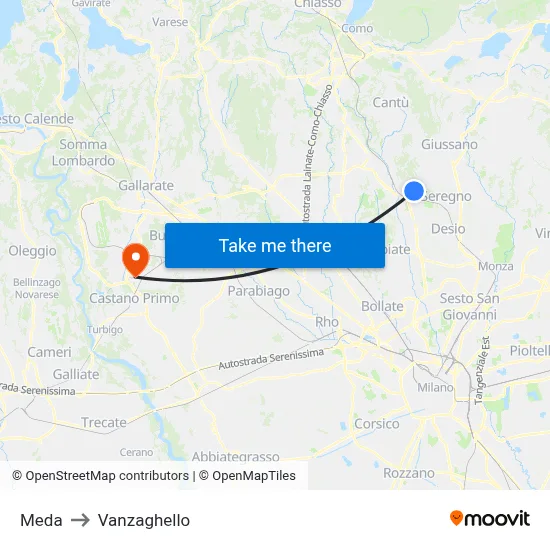Meda to Vanzaghello map