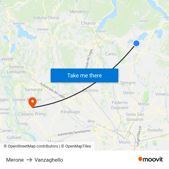Merone to Vanzaghello map
