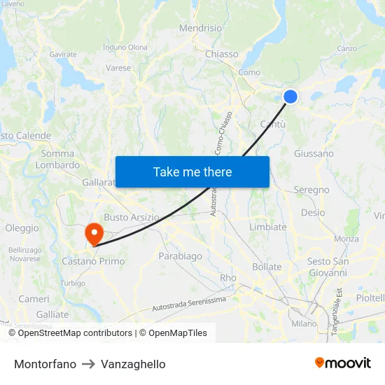 Montorfano to Vanzaghello map