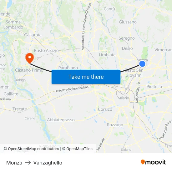 Monza to Vanzaghello map