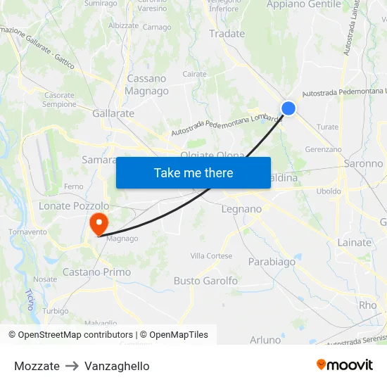 Mozzate to Vanzaghello map