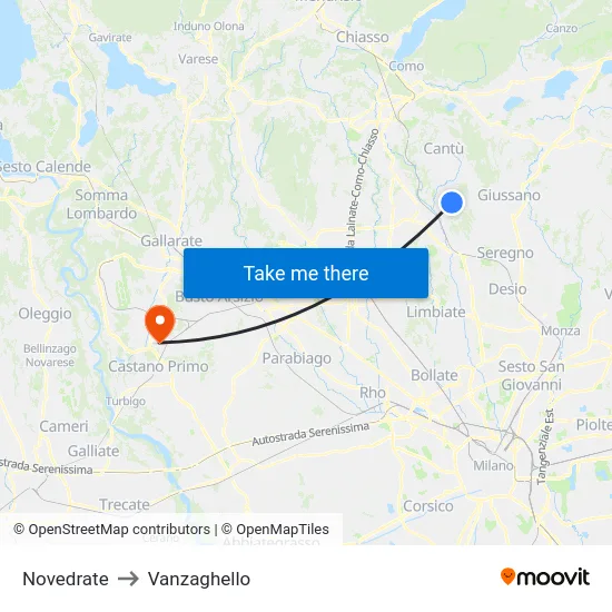 Novedrate to Vanzaghello map